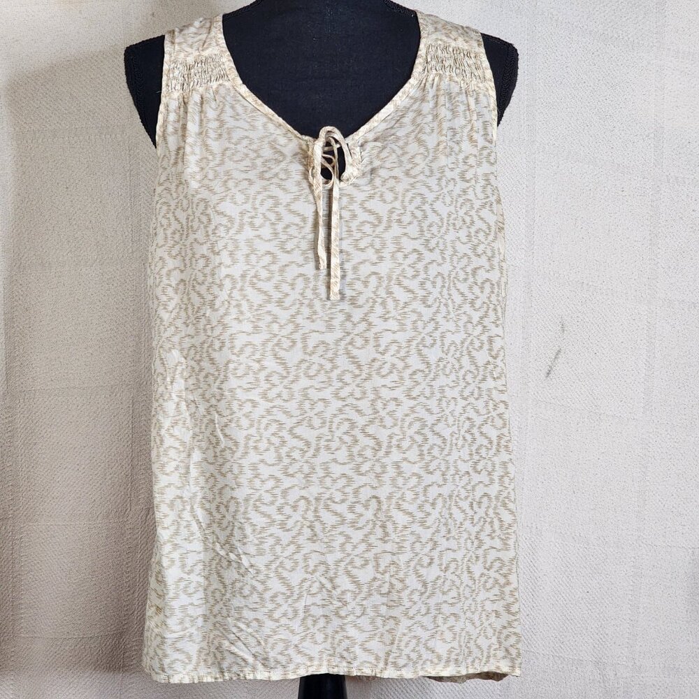 The North Face Cream Abstract Animal Print Viscose Tie Front Annabella Tank Sz L - Picture 2 of 16